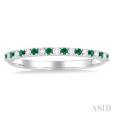 1.35 MM Round Cut Emerald and 1/10 Ctw Petite Round Cut Diamond Precious Stack Band in 10K White Gold